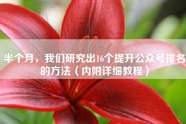半个月，我们研究出16个提升公众号排名的方法（内附详细教程）